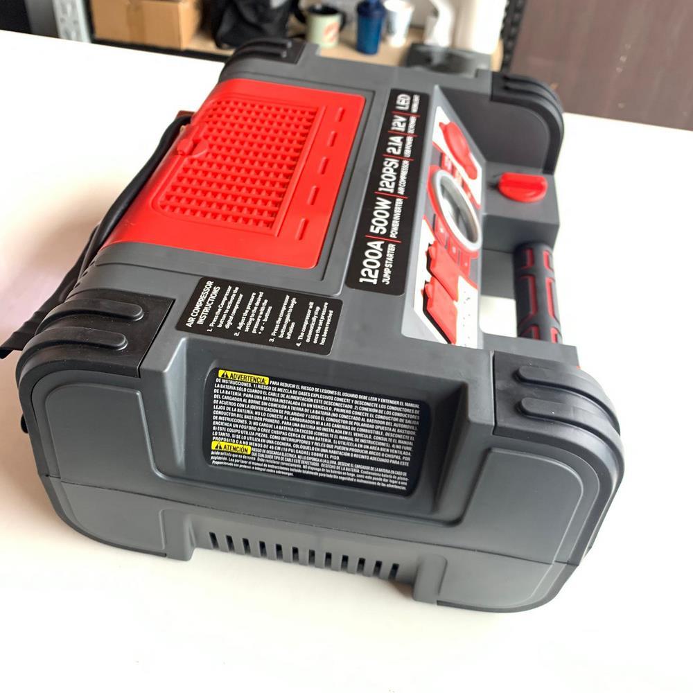 1200 Peak Amp Automotive Jump Starter, Portable Power - 10W USB Port, 500W Inverter, 120 PSI Air Compressor (PPRH5V) 1200 Peak Amp Automotive Jump Starter, Portable Power - 10W USB Port, 500W Inverter, 120 PSI Air Compressor (PPRH5V)